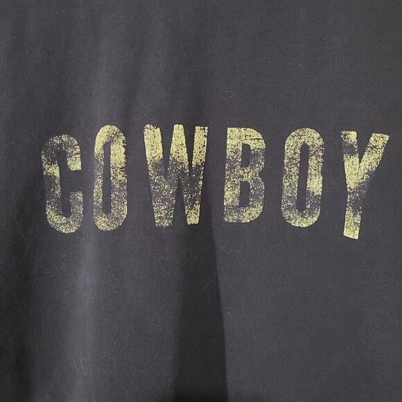 Mens Black COWBOY 100% Cotton Heavy T-Shirt L Distressed Graphic Tee Western - Picture 3 of 6